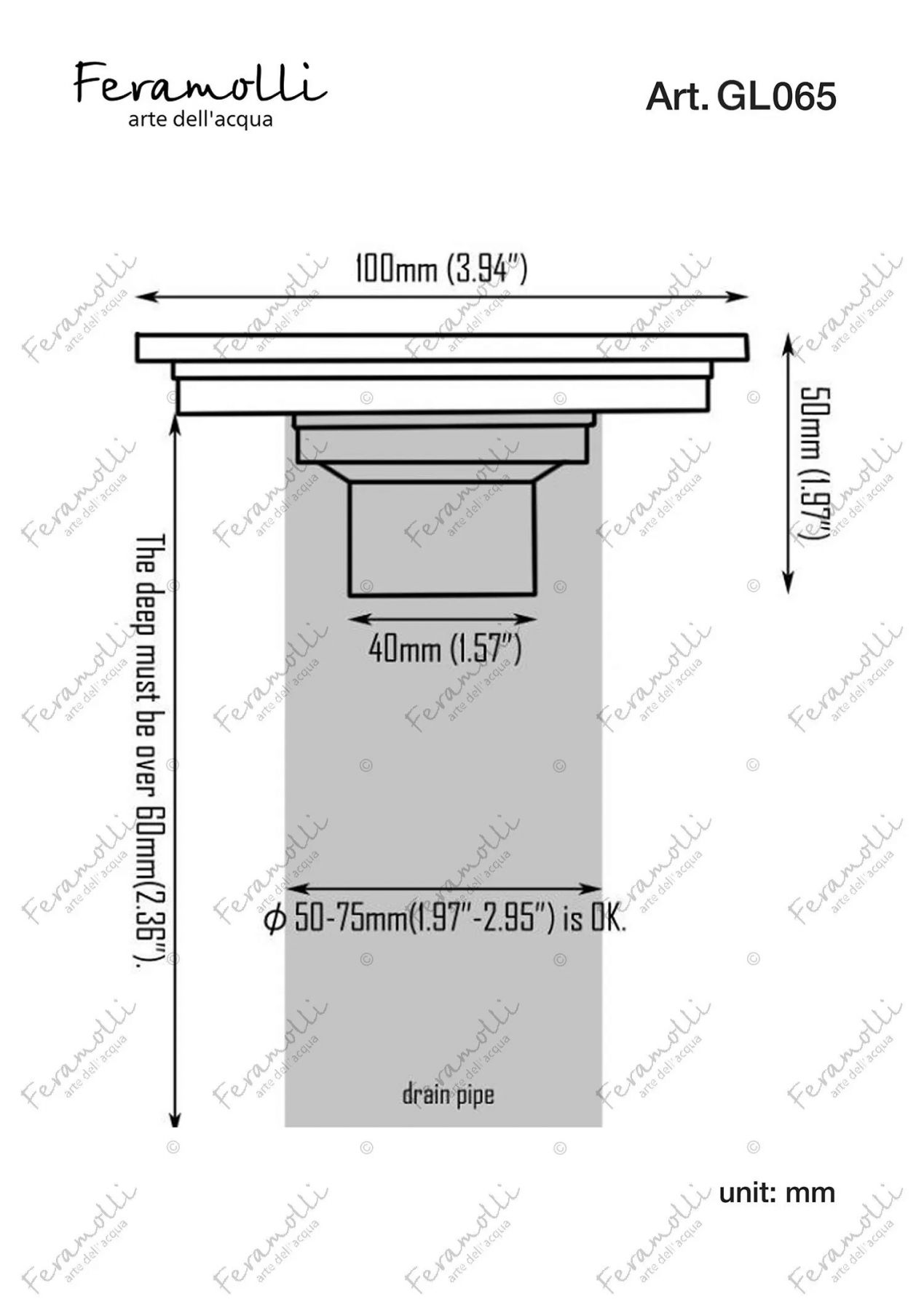 Трап для душа 10x10cm Feramolli GL065, золото схема 2