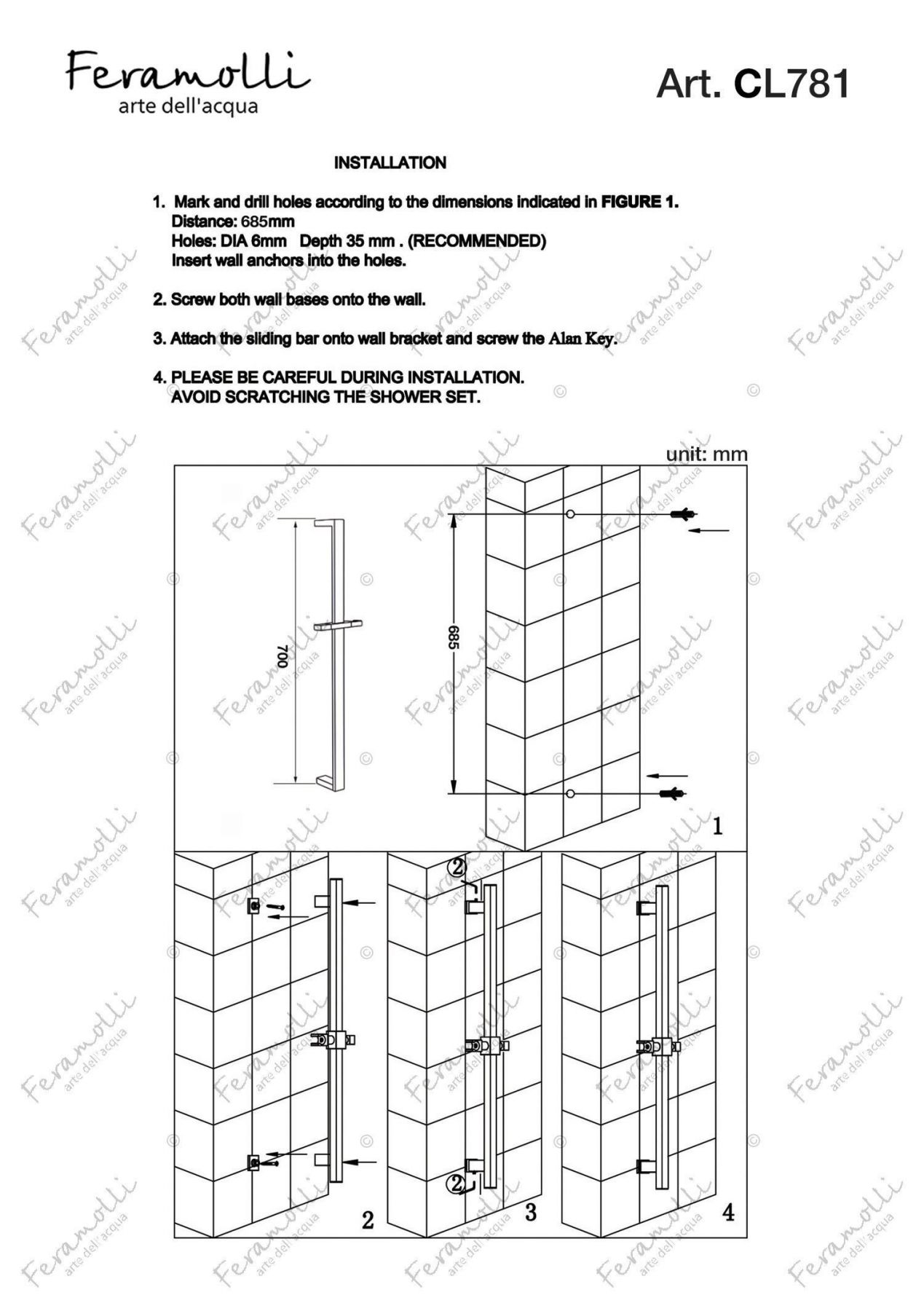 Штанга для душа Feramolli CL781, хром схема 2