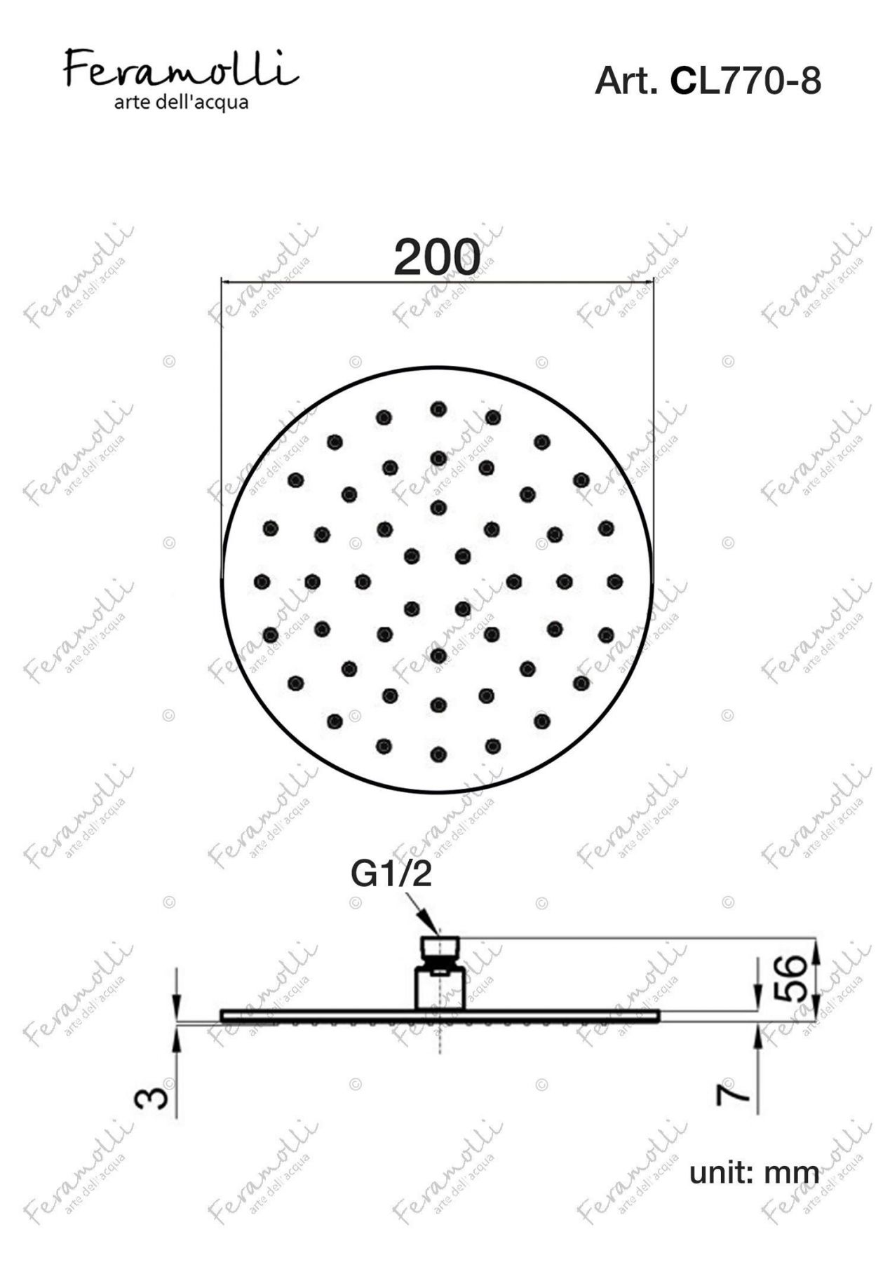 Верхний душ Feramolli CL770-8 (200мм.), хром схема 2