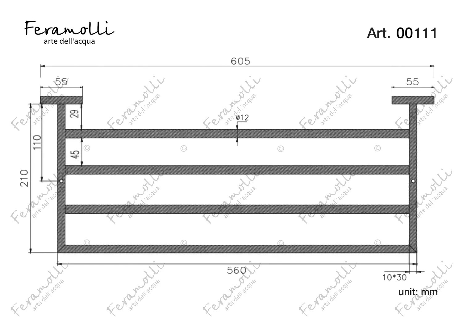 Держатель для полотенец Feramolli GL111, золото схема 2