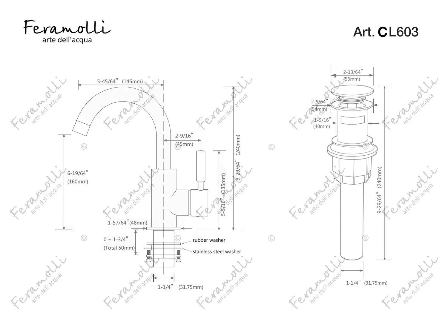 Смеситель для раковины Feramolli CL603, хром схема 2