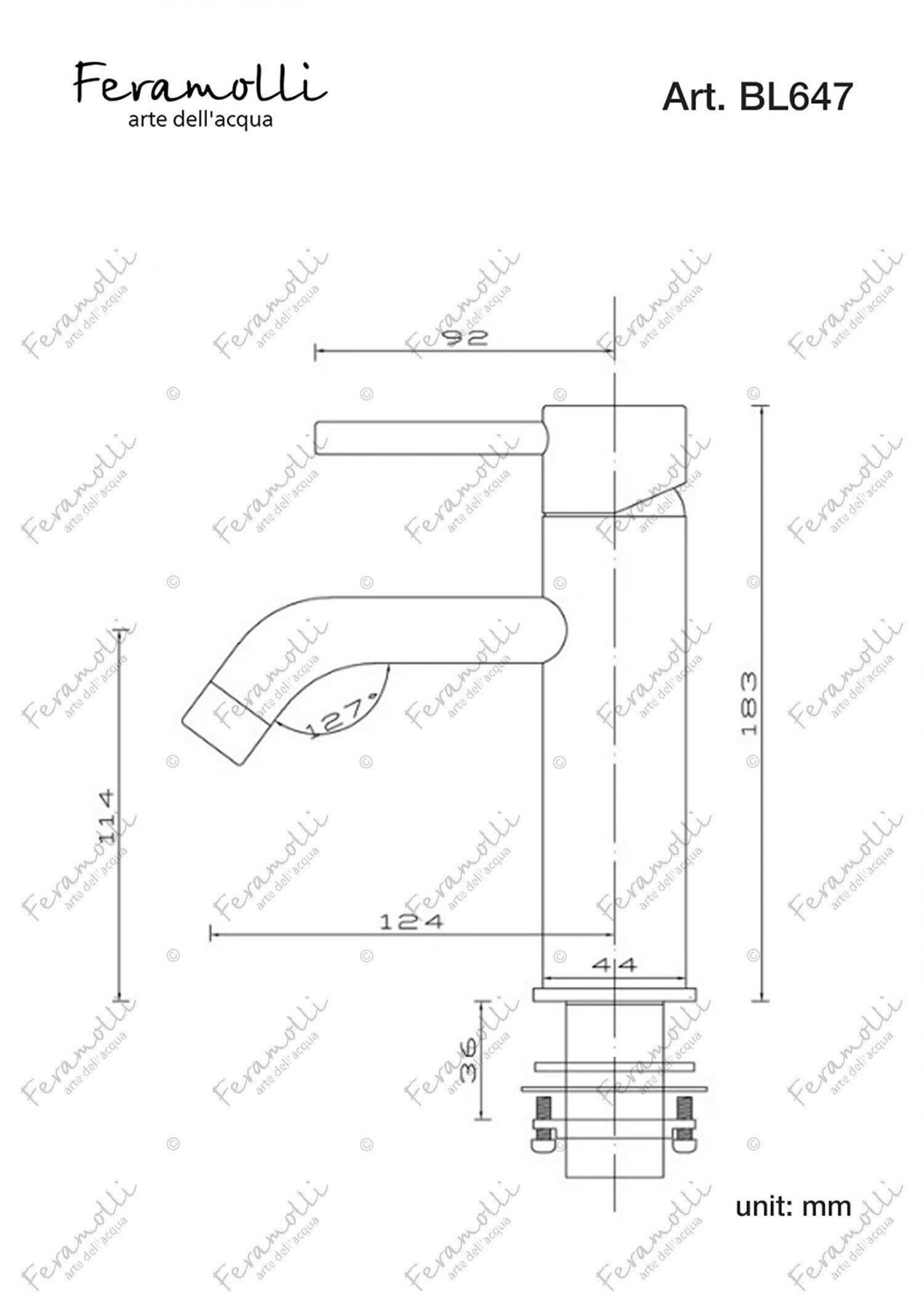 Смеситель для раковины Feramolli BL647, черный схема 2