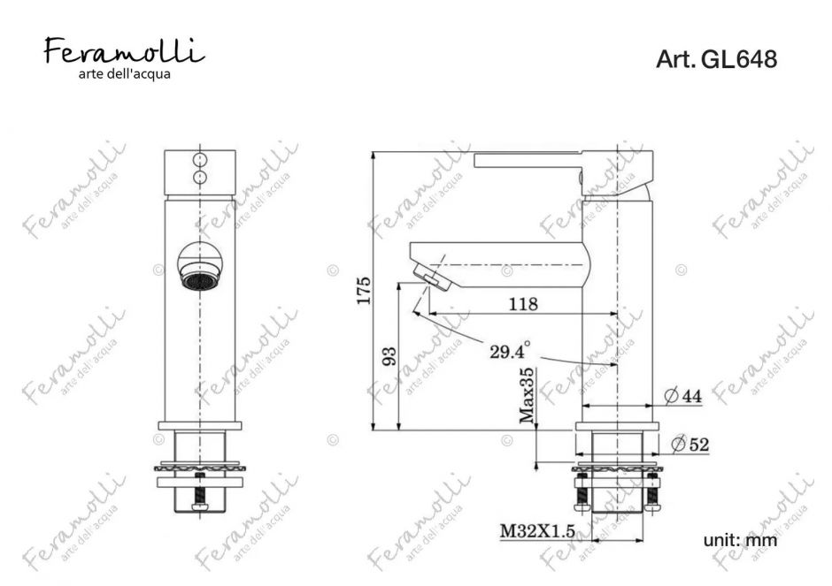 Смеситель для раковины Feramolli GL648, золото ФОТО