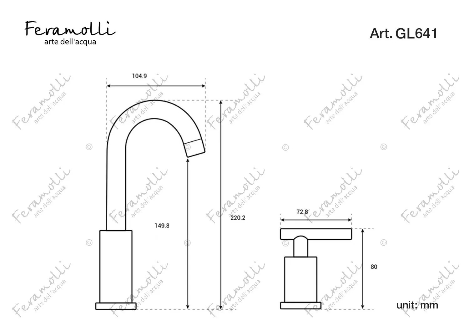 Смеситель для раковины Feramolli GL641, золото схема 2