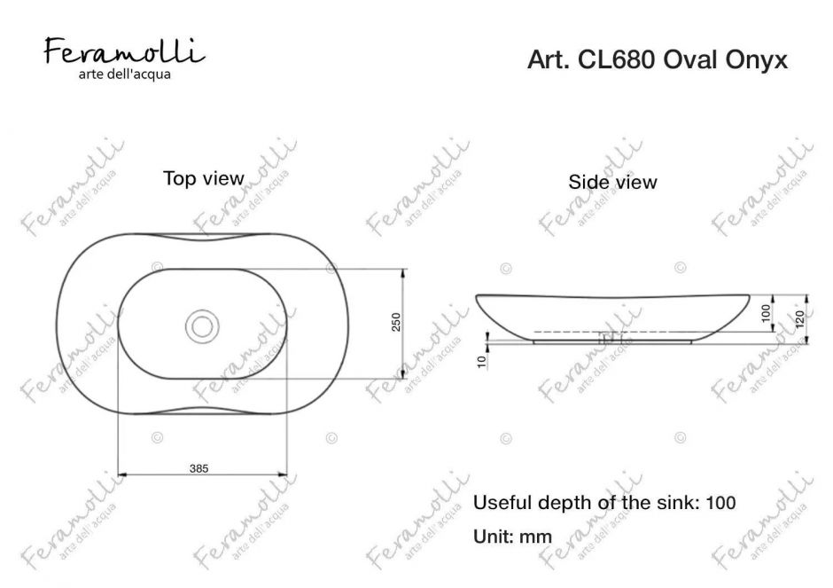 Раковина накладная Feramolli CL680 Oval Onyx, черный 38,5х25 ФОТО