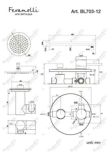 Душевая система Feramolli BL703-12 (30см.), черный ФОТО