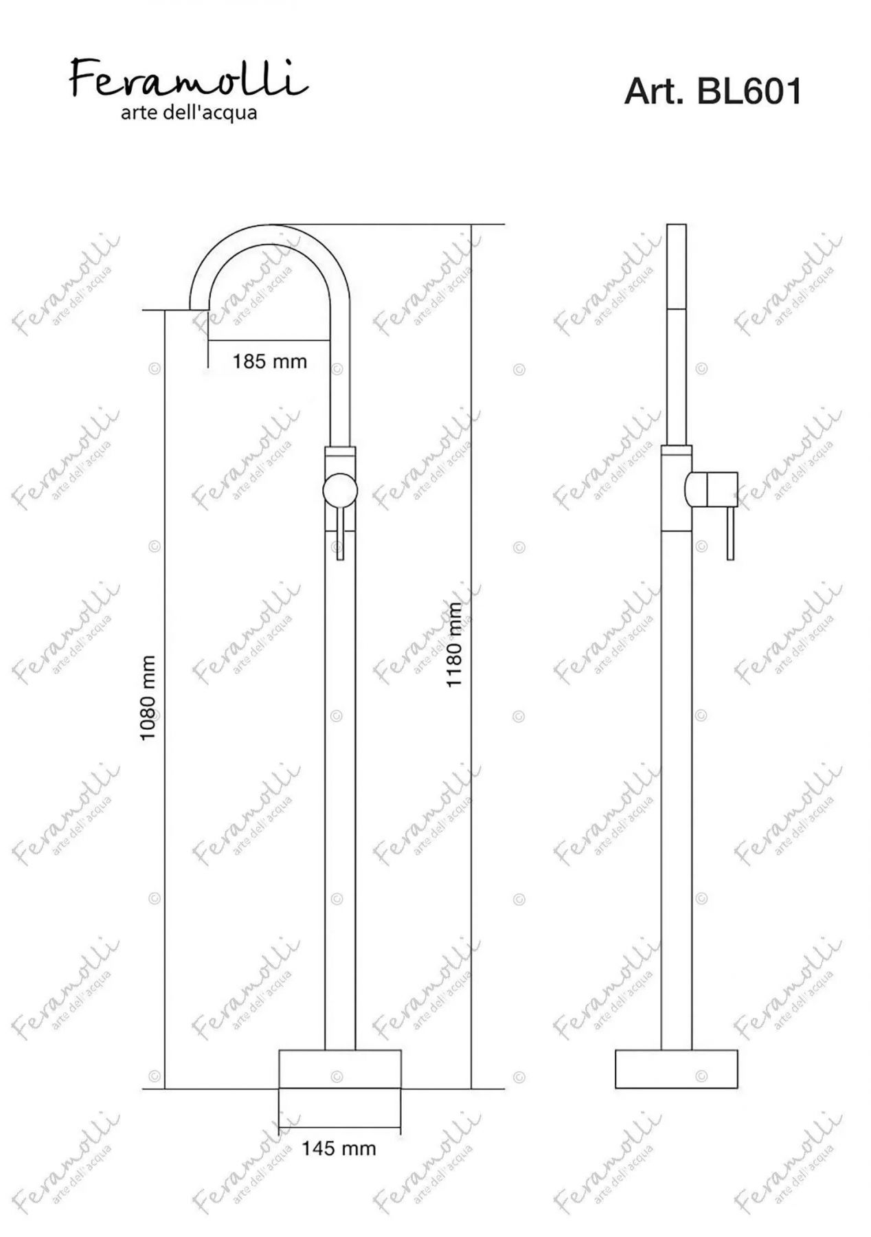 Напольный смеситель для раковины Feramolli BL601, черный схема 2