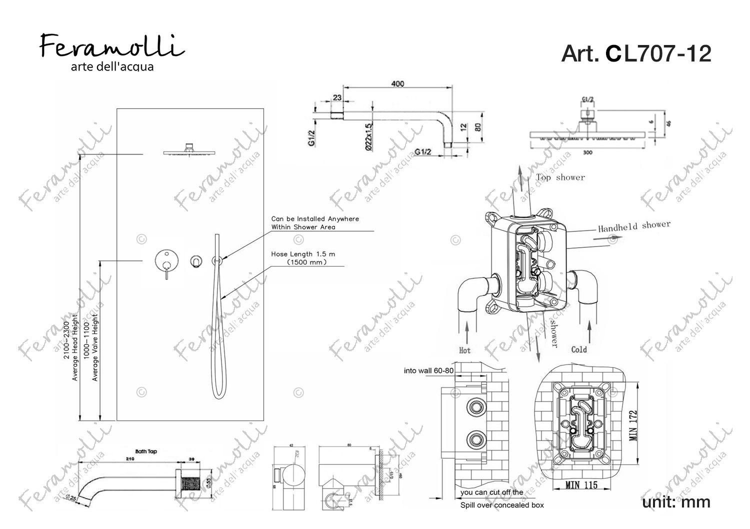 Душевая система Feramolli 3in1 CL707-12 (30см.), хром схема 2