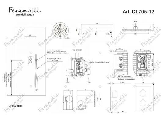 Душевая система с термостатом Feramolli CL705-12 (30см.), хром ФОТО