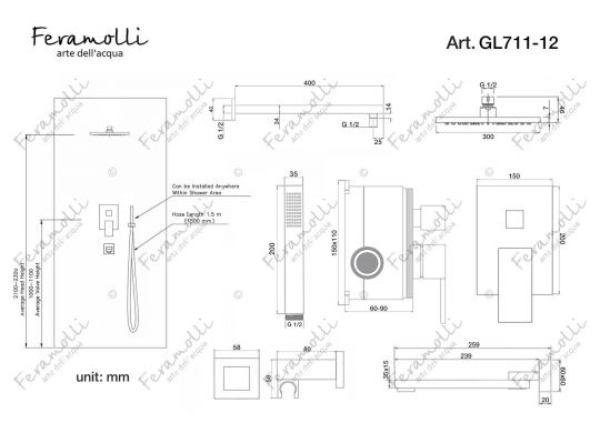 Душевая система Feramolli GL711-12 (30см.), золото ФОТО