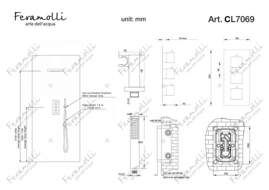 Душевая система с термостатом Feramolli CL7069, хром ФОТО