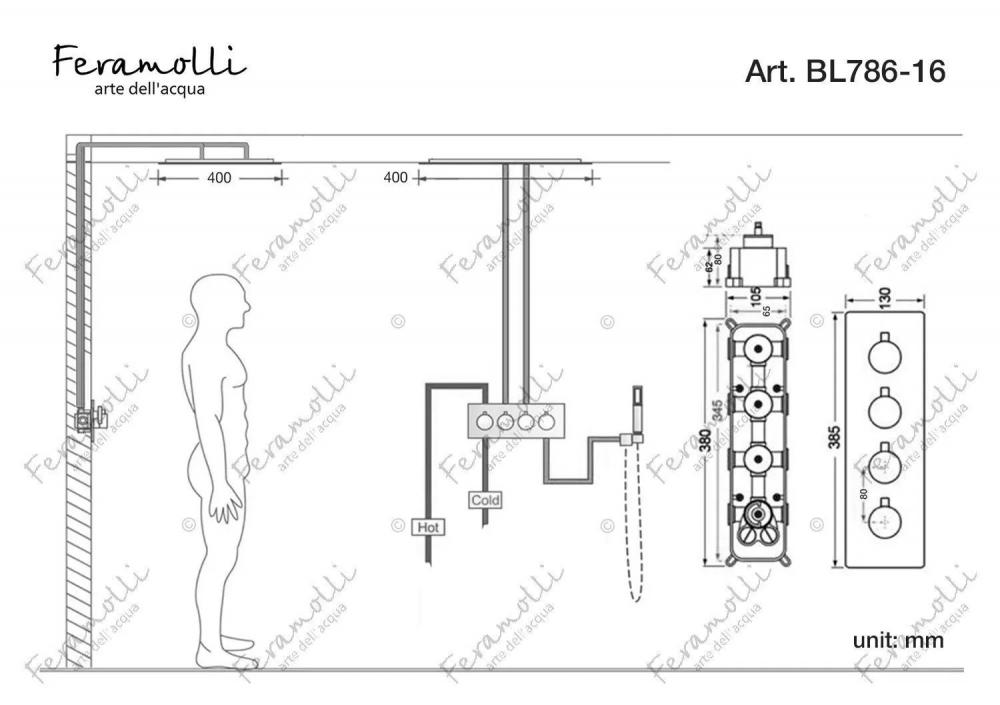 Душевая система с термостатом Feramolli BL786-16 (400мм.), черный схема 2