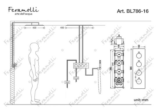 Душевая система с термостатом Feramolli BL786-16 (400мм.), черный схема 2