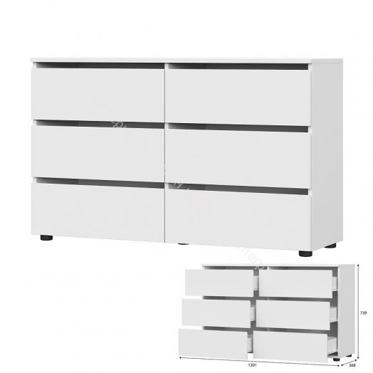 Комод 6 ящиков Токио Белый текстурный