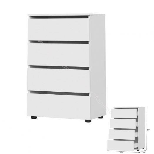 Комод 4 ящика Токио Белый текстурный