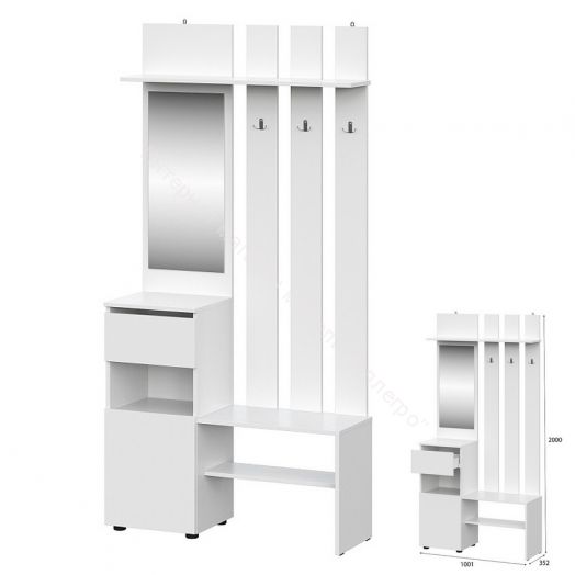 Вешалка с зеркалом (Серия 2) Токио Белый текстурный