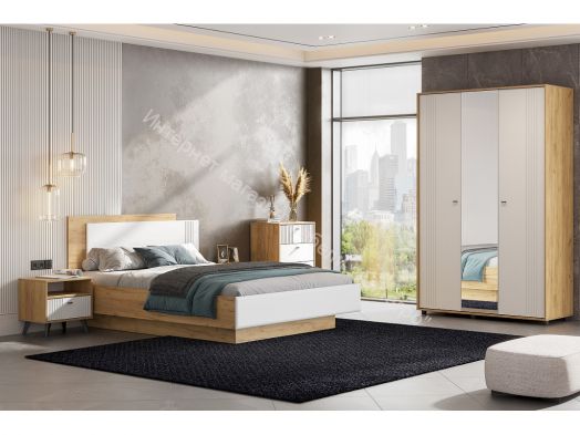 Шкаф трёхстворчатый Милан с зеркалом Дуб Золотой/Белый Матовый