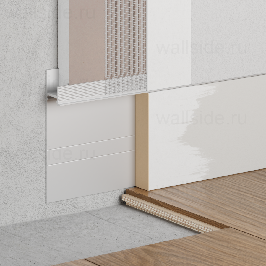 Скрытый плинтус Ликорн С-02.2.1 серебристый блестящий