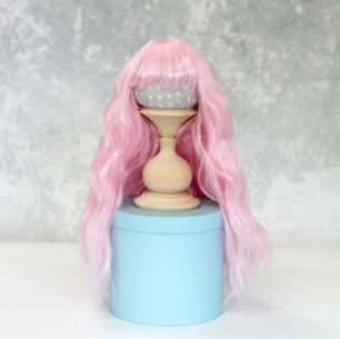 Волосы для кукол Кудри (парик) с чёлкой (розовый), 30-35 см