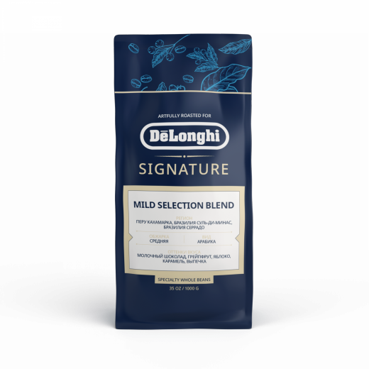 Кофе в зернах DeLonghi Signature coffee Mild Blend 1кг.