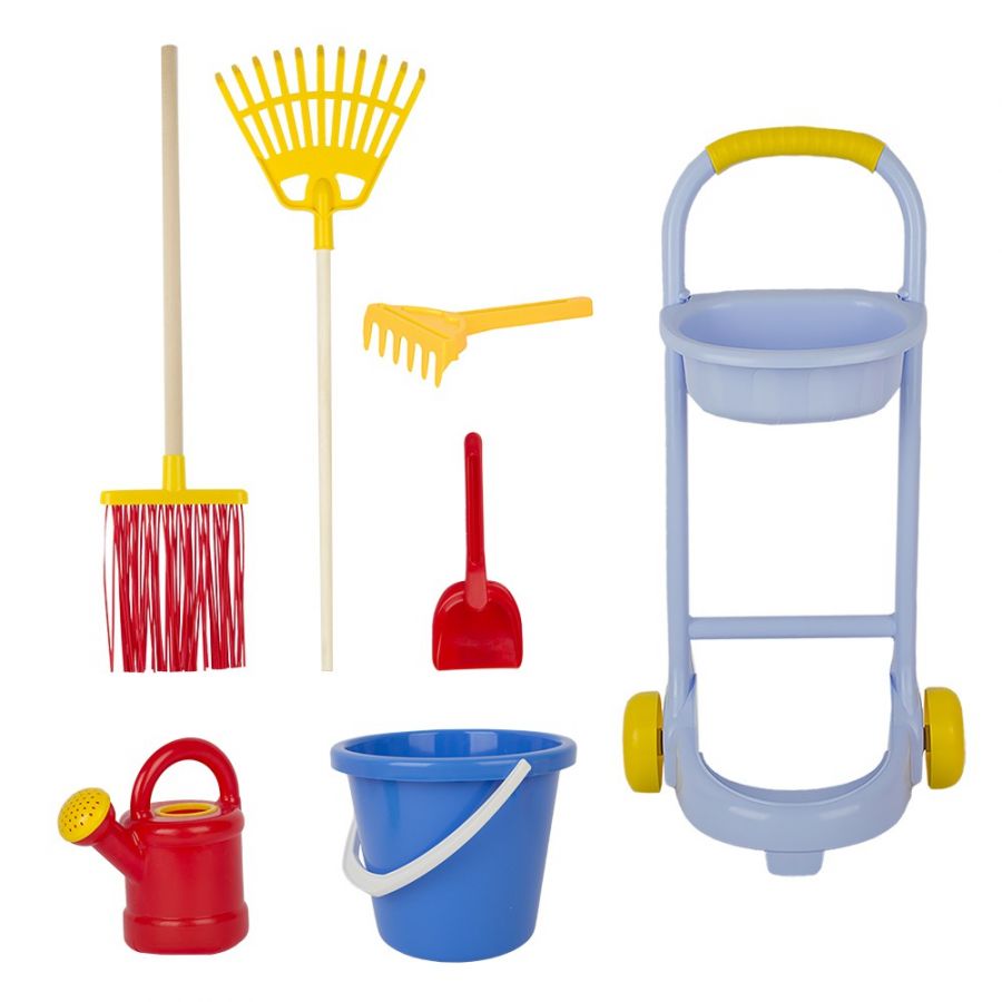Игровой набор «Я садовник»(тележка, лейка 0,85л, ведро 1,35л, грабли веерные, метла, совок, грабельки)