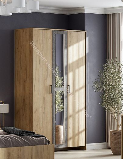 Шкаф трехстворчатый МСП 1 Дуб Золотой/Камень темный