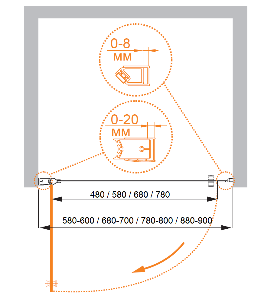 Распашная душевая дверь для проема CEZARES ELENA-W-B-1-80-P-Cr-R схема 6