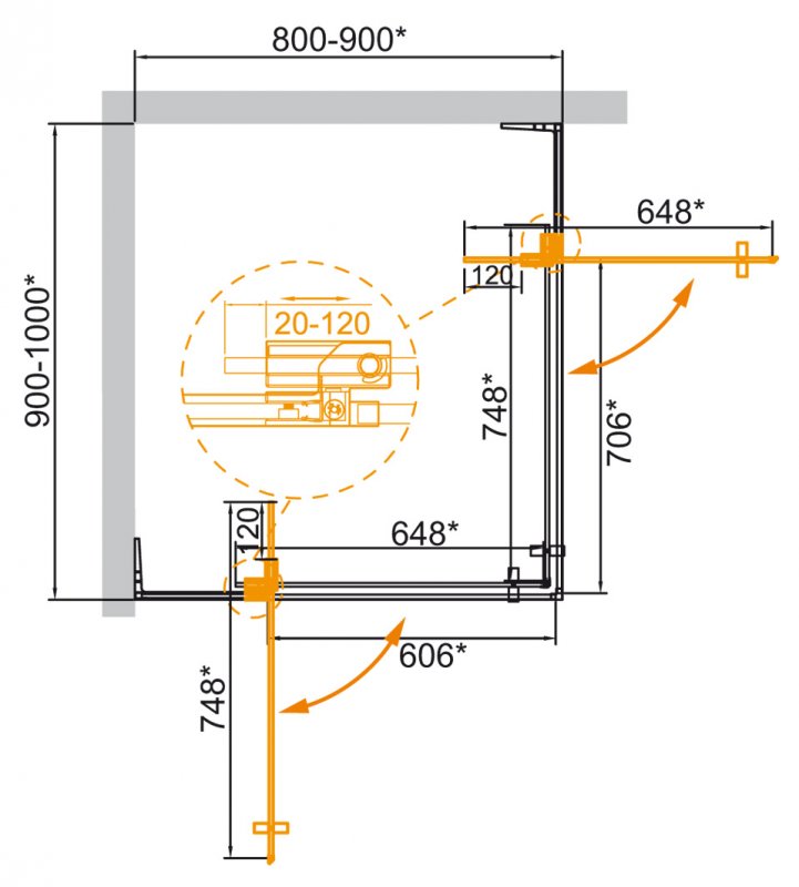 Душевой уголок CEZARES SLIDER-AH-2-80/90-90/100-C схема 20