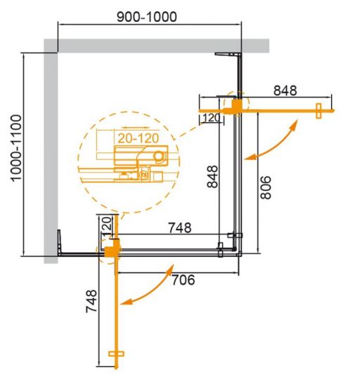 Душевой уголок CEZARES SLIDER-AH-2-90/100-100/110-BR схема 22