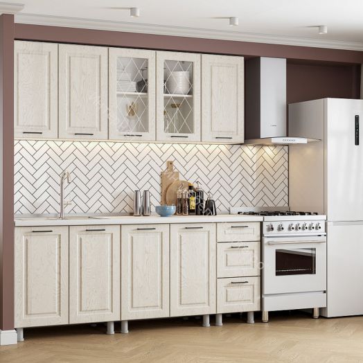 Кухонный гарнитур Грейвуд (2,0м) (МДФ) (без столешниц) Белый/Дуб кремовый
