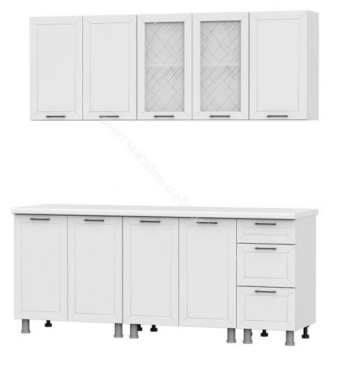 Кухонный гарнитур Вектор (2,0м) (МДФ) (без столешниц) Белый / Бланж / Бланж