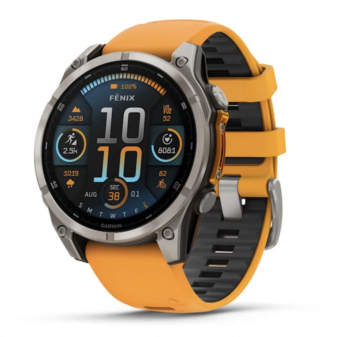 Умные часы Garmin Fenix 8, 51 мм, AMOLED, Sapphire Titanium with spark orange/graphite silicone band