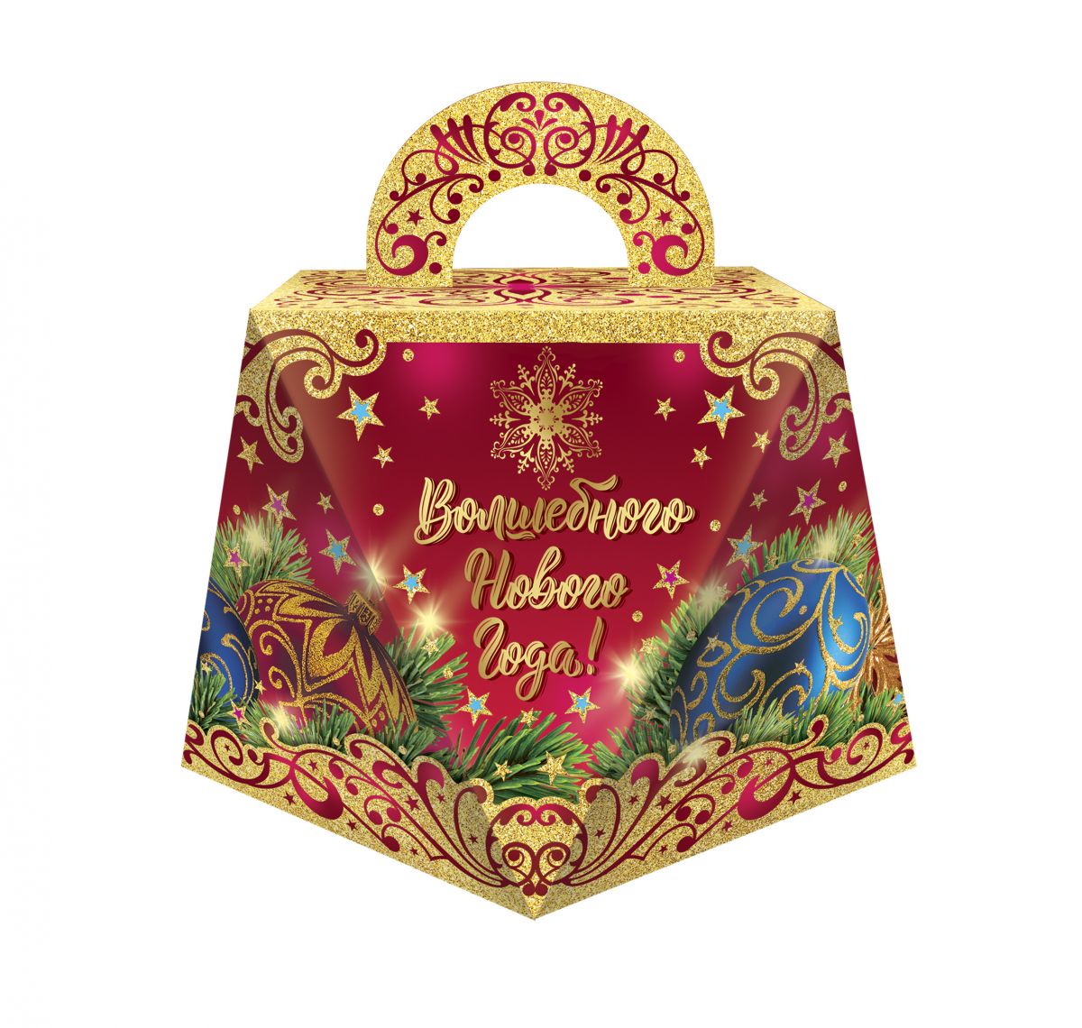 Корзинка с елочными игрушками красная 500 грамм