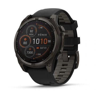 Умные часы Garmin Fenix 8, 47 мм, Solar, Sapphire carbon gray DLC titanium with black/pebble gray silicone фото