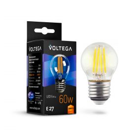 Лампа Филаментная Voltega Globe E27 6W 2800K 7023 Прозрачная, Стекло / Вольтега.