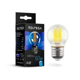 Лампа Филаментная Voltega Globe E27 6W 4000K 7024 Прозрачная, Стекло / Вольтега.