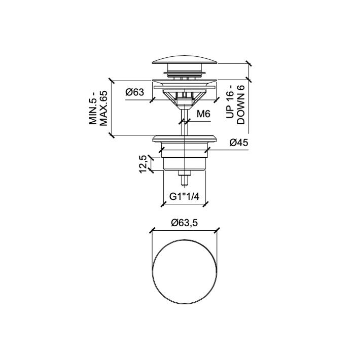 Донный клапан Almar Mixers 1"1/4 для раковины латунь брашированная PVD схема 2