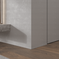 Микроплинтус Respect Standart 7753 серебристый RAL 9006 в интерьере вид сбоку