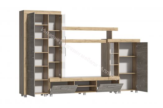 Гостиная "Аллегро" Вариант 1 Дуб крафт золотой/Камень тёмный