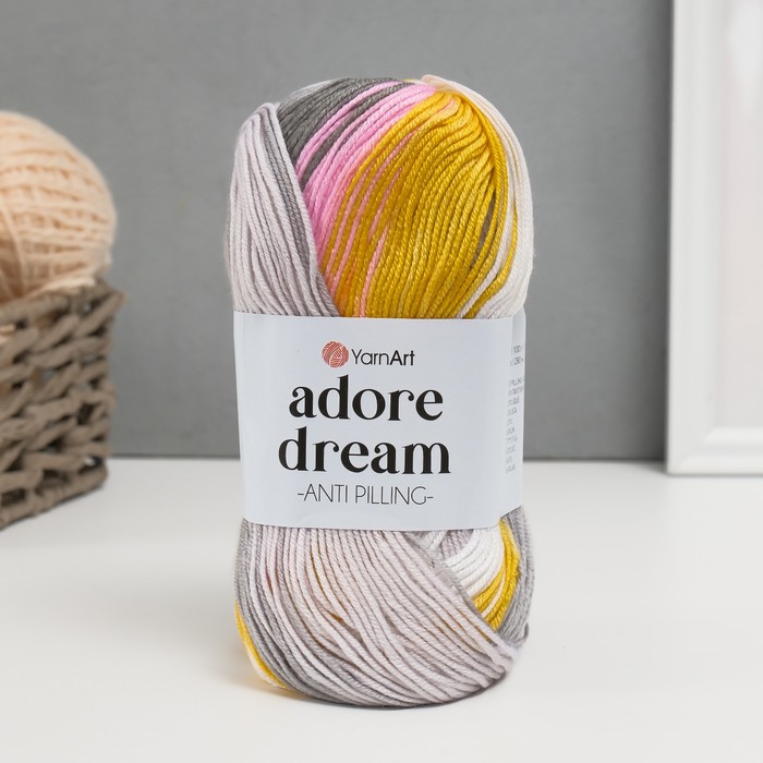 Пряжа "Adore Dream" 100% акрил антипиллинг 280м/100г (1064 сер-роз-жёлтый)