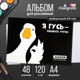 Альбом для рисования А4, 48 листов на склейке "Гусь", обложка мелованный картон, выборочный УФ-лак, блок офсет 120г/м2