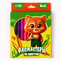 Фломастеры 12 цветов, вентилируемый колпачок, «1 сентября: Кот»