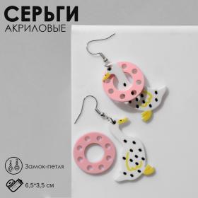 Серьги акрил «Гуси» в спасательных кругах, цветные в серебре