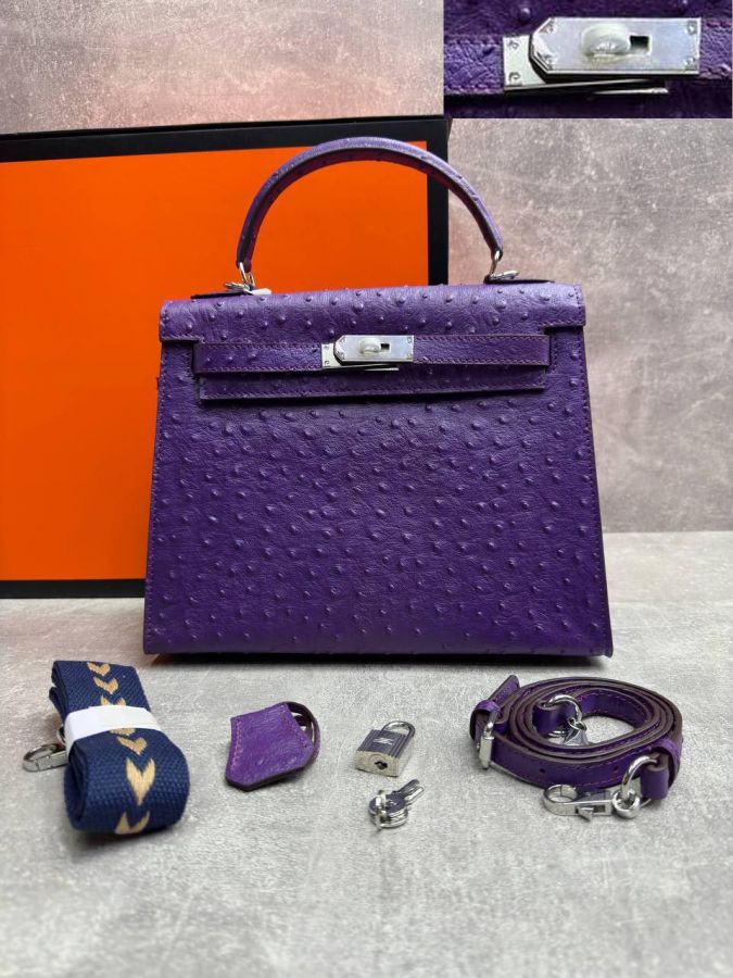 Сумка HERMES KELLY Ostrich страус 28 см серебро
