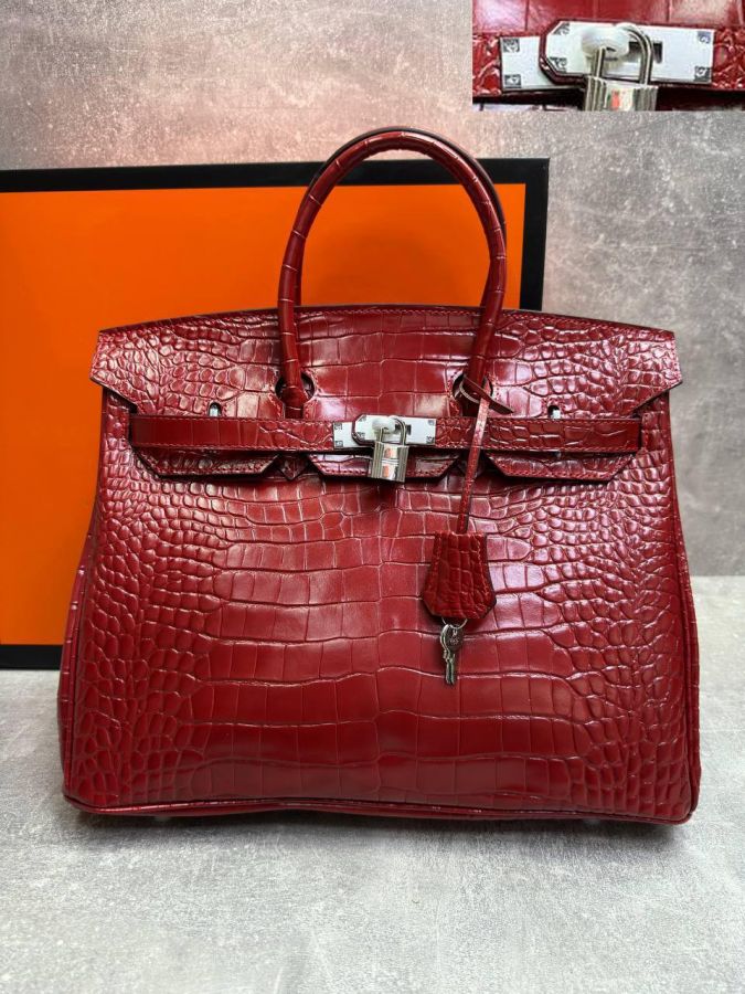 Сумка HERMES Birkin Crocodile 35 см серебро