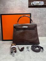 Сумка HERMES KELLY Crocodile 28 см серебро