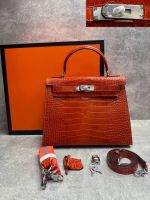 Сумка HERMES KELLY Crocodile 28 см серебро