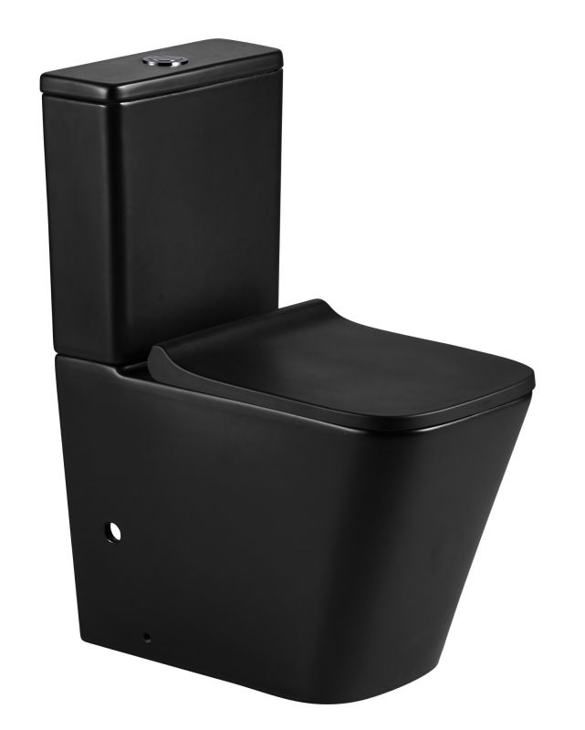 Унитаз-компакт Azario Quadro 605x340x810 напольный, безободковый с сидением микролифт и арматурой, чёрный матовый (AZ-2175-MB)