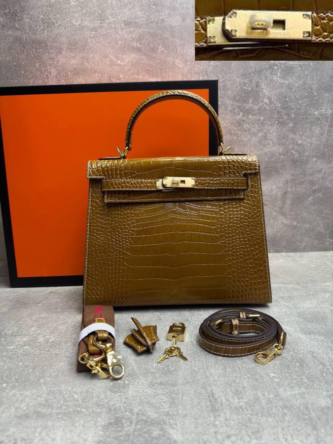 Сумка HERMES KELLY Crocodile 28 см золото