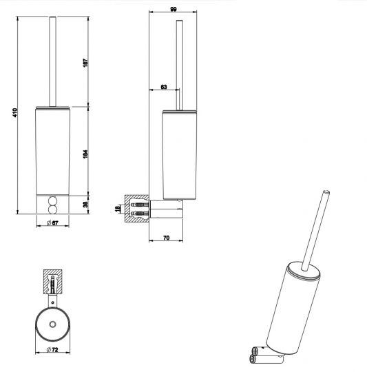 Щётка для унитаза Gessi Riflessi 37319 схема 2